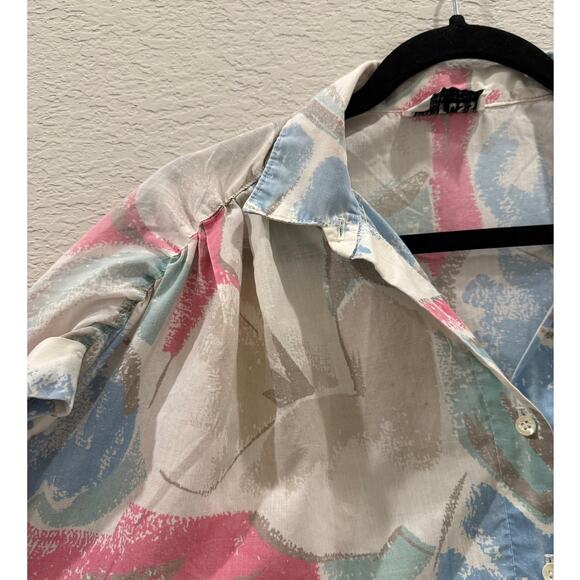 Vintage RRRRRuss Blouse Pastel Pink Blue White Short Sleeve Button USA M - Picture 5 of 6